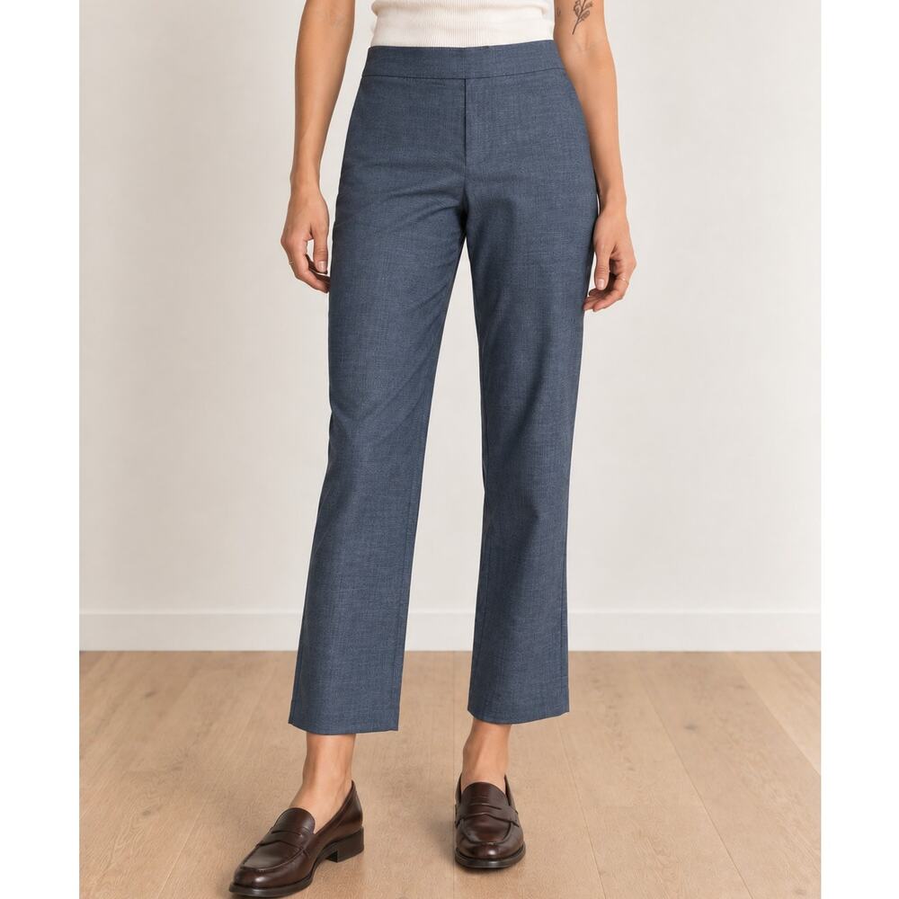 Lafayette 148 Barrow Wool Blend Blue Straight Leg Dress Pants Size 6 Women's